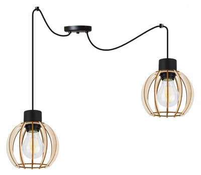 Houten Hanglamp SPIDER TIMBER E27 Zwart/Beige - Stijlvol & Modern