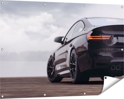 Gards Tuinposter Zwarte Sportwagen Auto van Achter - 120x80 cm - Tuindoek - Tuindecoratie - Wanddecoratie buiten - Tuinschilderij