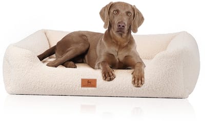 Knuffelwuff orthopedisch hondenbed Wollekopp van knuffelzacht teddymateriaal M-L 85 x 63cm Beige