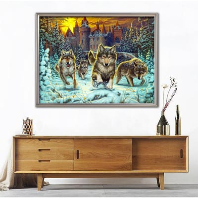 5D Doe-het-zelf Diamantschilderij Wolf Strass Afbeelding Diamant Borduurwerk Dier Kruissteek Winter Muurdecoratie Full Square 20X30CM