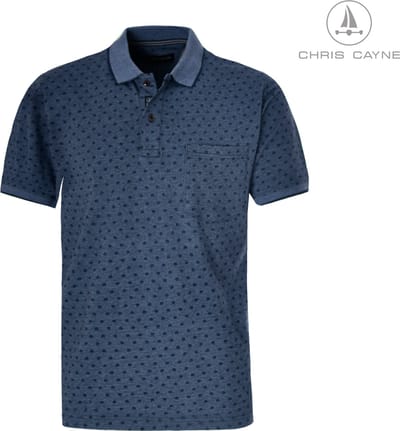 Chris Cayne poloshirt - heren - M - donkerblauw - borstzak - polokraag - korte mouwen - pique - borstzak - jacquard - patroon – gemêleerd