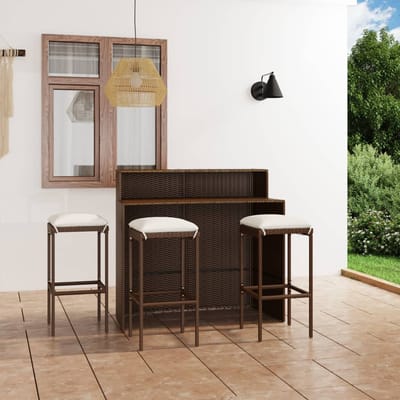 vidaXL - 4-delige - Tuinbarset - met - kussens - bruin