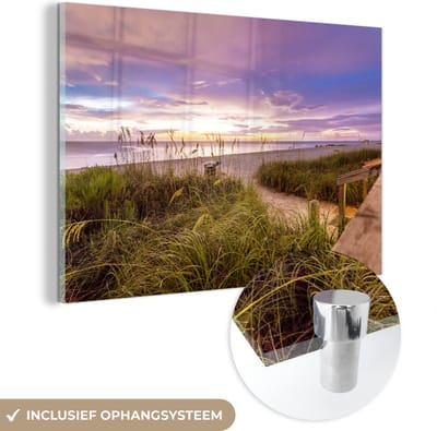 MuchoWow® Glasschilderij 150x100 cm - Schilderij acrylglas - Strand - Kleuren - Amerika - Foto op glas - Muurdecoratie woonkamer - Wanddecoratie slaapkamer - Schilderijen