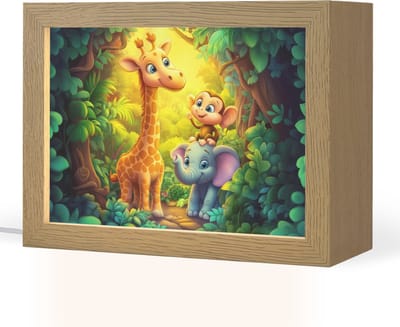Nachtlampje 20x15 cm - Kinder lampje - Dieren - Jungle - Giraf - Olifant - Aapje - Tafellamp kinderkamer - Slaapkamer lamp - Bedlamp kinderen - Kinderlampje stopcontact - Wandlamp babykamer - Nachtlampjes
