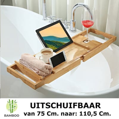 Badrek - Verstelbaar - Badrekje voor bad - Bamboe - Uitschuifbaar 75 tot 110 Cm - Badplank - Badbrug - Bad tafeltje