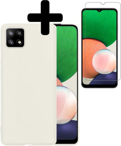 Hoesje - Met Screenprotector - Geschikt voor Samsung Galaxy M22 - Sterk & Shockproof - Back Cover - Siliconen Case - Telefoon Hoes - Telefoonhoesjes - Wit