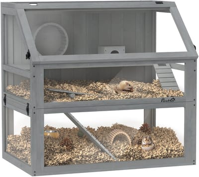 Pawhut Hamster Cage-Sparrenhout, Acryl-80L x 50B x 76H cm-Lichtgrijs