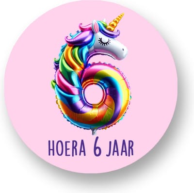 25x Traktatiestickers Folieballon 6 Jaar - Verjaardag stickers - Unicorn - Folie Ballon - Sluitstickers - Kinderfeest Traktatie - Uitdelen - Uitdeeltraktatie - Traktatiestickers Pimp Studio