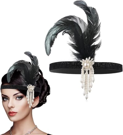 Elegante Flapper Haarband met Veer en Strass voor 1920s Gatsby Thema Feest, Kostuumaccessoires voor Vrouwen en Meisjes