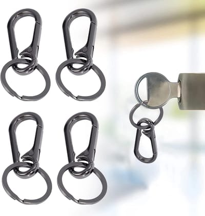Set van 4 metalen karabijnhaken, zwart, sleutelhanger, karabijnhaak, sleutelring, afneembare karabijnhaak