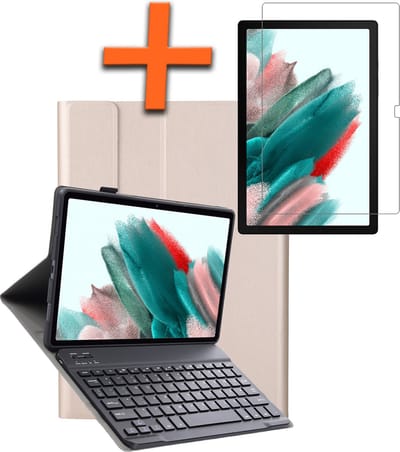 Hoes Geschikt voor Samsung Galaxy Tab A8 Hoes Toetsenbord Hoes Case Book Cover Hoesje Met Screenprotector - Hoesje Geschikt voor Samsung Tab A8 Keyboard Hoes - Goud