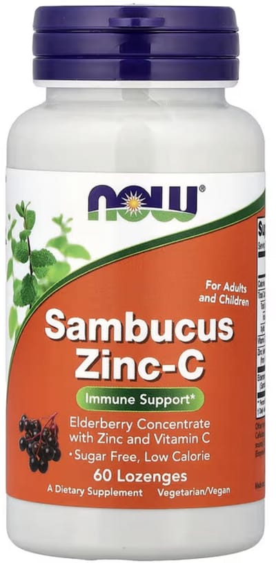 NOW Foods Sambucus Zinc-C 60 Lozenges – Elderberry, Zink & Vitamine C – Suikervrij – Vegan