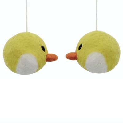 Luna-Leena duurzame hanger kuikens (2 stuks) - yellow /lime - wol vilt - 6ø cm + ophanglus - handgemaakt in Nepal - paas decoratie - easter hanger - paas hanger ornament - chicken head pendant - paasfeest