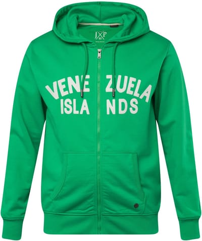 JP 1880 - Heren - Hoodie-jack sweatstof badges capuchon - Groene varen - Maat XXL