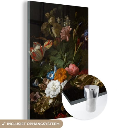 MuchoWow® Glasschilderij 120x180 cm - Schilderij acrylglas - Vaas met bloemen - Schilderij van Rachel Ruysch - Foto op glas - Schilderijen