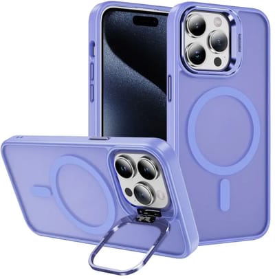 Hoesje Geschikt voor Apple iPhone 15 Pro Max - Compatibel met MagSafe & Qi2 - Back Cover met Standaard - Camera Kickstand - Licht Paars