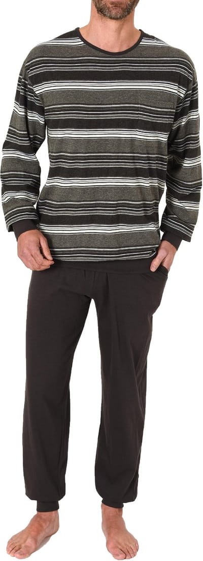 Herenpyjama met lange mouwen en manchetten in elegant streepdesign