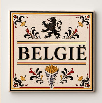 België Decoratieve Keramische Tegel – Belgische Leeuw Wandtegel – Rood Zwart Geel Friet Heritage Souvenir Cadeau