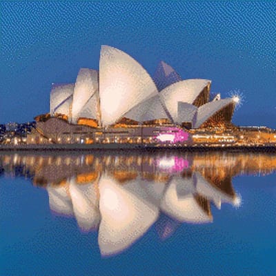MyHobby Borduurpakket – Opera House Sydney 50x50 cm - Aida borduurstof 5,5 kruisjes/cm (14 count) - Telpatroon - Borduurgaren - Borduurnaald - Handleiding - Voor Beginners & Gevorderden - Complete borduurset