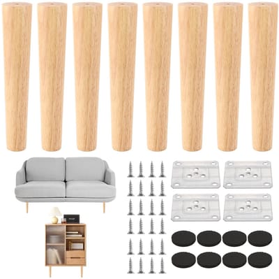 Dailygoods- Meubelpoten 20 cm - Houten Tafelpoten - Set van 8 - Robuuste Meubelpoten - Belastbaar tot 300 kg - Inclusief Montageplaten en Schroeven