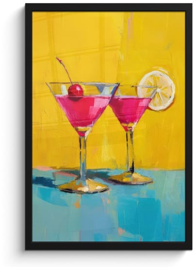 Poster in lijst - Fotolijst 40x60 cm - Posters - Glazen - Cocktail - Citroen - Kers - Posterlijst zwart - Decoratie - Wanddecoratie woonkamer - Muurdecoratie slaapkamer