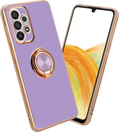 Cadorabo Hoesje geschikt voor Samsung Galaxy A33 5G in Glossy Licht Paars - Goud met ring - Beschermhoes van flexibel TPU-silicone Case Cover met camerabescherming en magnetische autohouder