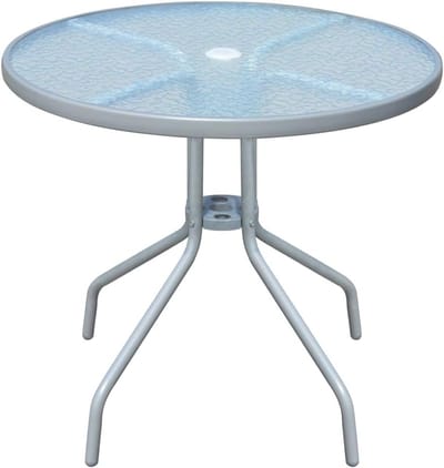 Ronde tuintafel - Balkontafel Terrastafel - Buiten eten - Gehard geribbeld glas - 80 x 71 cm - Grijs