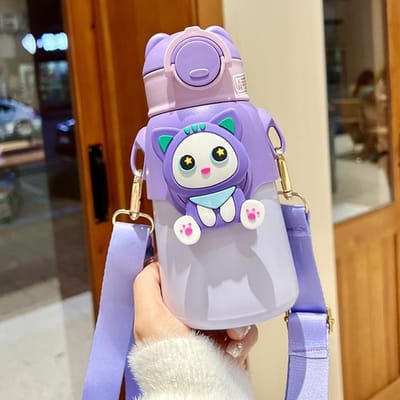 Schattige Cartoon 316 Roestvrij Staal Kinderthermos Waterfles Met Rietje Studenten Kleuterschool Jongen Meisje Thermisch Geïsoleerde Beker 500ml white