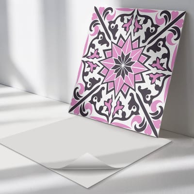 Wallfluent Vinyl Tegels - Bloemenpatroon met Ornamenten Vloer Tegels PVC - 30 cm x 30 cm - Roze PVC Tegels - Verpakking van 9 stuks - Vierkant PVC Tegels - Patroon Plaktegels - Zelfklevende PVC Tegels - Plaktegels Keuken en Badkamer