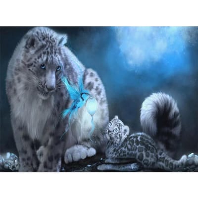 Kit de peinture de diamant en point de croix, broderie de diamant, motif mosaïque, léopard des neiges, image, décoration de maison 20X30CM gray