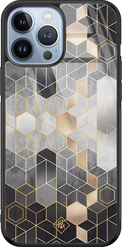 Casimoda® hoesje - Geschikt voor iPhone 13 Pro Max - Grey Cubes - Luxe Hard Case Zwart - Backcover telefoonhoesje - Grijs