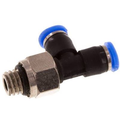 3mm x M 6 rechte hoek T-stuk Messing/PBT Insteekfitting Buitendraad Draaibaar Compact Ontwerp NBR [2 Stuks]
