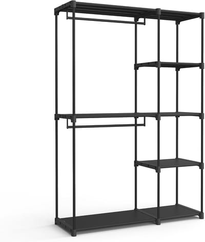 Famanu - Open kledingkast met kledingstangen en kapstok 124x43x182 cm zwart