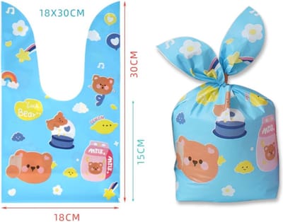 Ainy Oortjes Uitdeelzakjes 10 stuks - 18x15cm blauwe blokbodemzakjes met beertje print - cadeauzakjes geschikt als traktatie, uitdeelcadeautjes en snoepzakje cadeauverpakkingen bij kinderfeestje