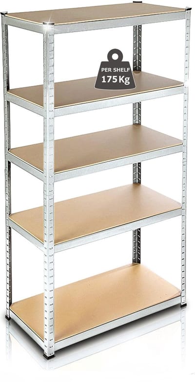 Profeco heavy duty opbergrek 180x90 cm - metalen stellingkast / stellingrek / magazijnkast - 5 planks x 175kg - RVS
