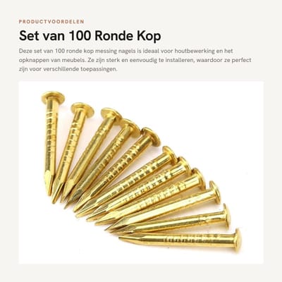 Dailygoods- Messing Nagel 100 Stuks - Ronde Kop - Gouden Nagels - Bevestigingsfunctie - Hoogwaardig Messing - Verkrijgbaar in 10/15/18/22 Mm - Spijkers