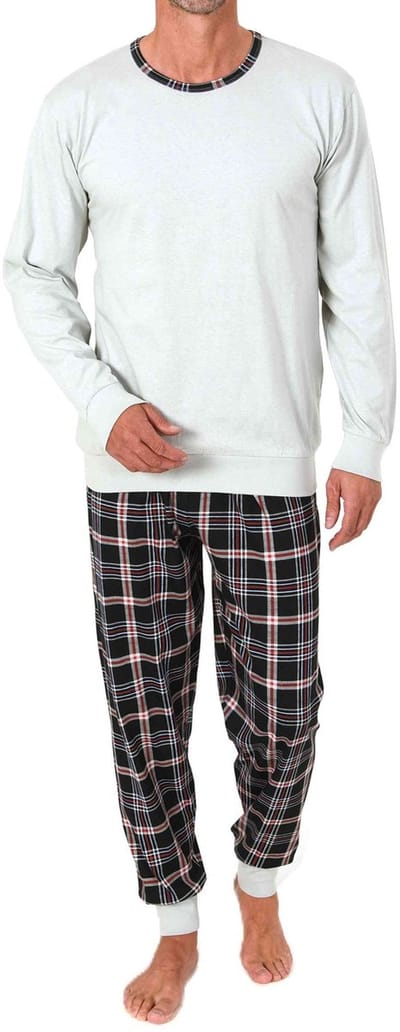Normann pyjama voor heren met lange mouwen en een geruite broek van jersey