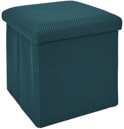 Home Deco Factory Poef/hocker Atome - opvouwbaar - stof - opbergbox - petrol blauw - polyester/mdf - 38 x 38 cm