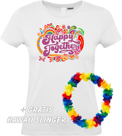 Dames T-shirt Happy Together Print | Love for all | Gay Pride | Regenboog LHBTI | Wit dames | maat XXL