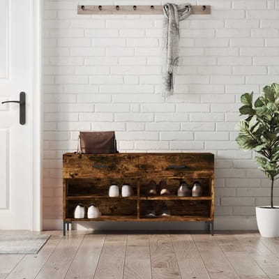 vidaXL - Schoenenbank - 102x35x55 - cm - bewerkt - hout - gerookt - eikenkleurig