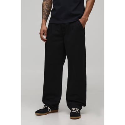 Relaxed Fit Half & Half Tailleband Gewassen Twill Broek | Black | Size XS