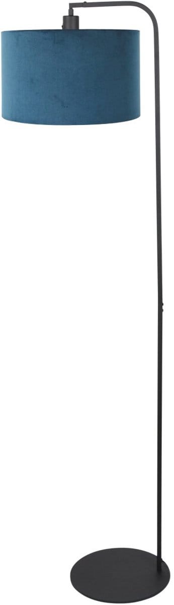 Vloerlamp Stang 4797ZW met blauwe velours kap, zwart metaal, hoogte 152 cm, kantelbare fitting, Steinhauer