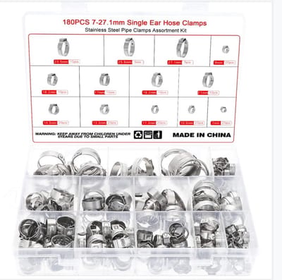 Dailygoods- Slangklemmen Assortiment 180 Stuks - Slangklemmen RVS - Traploze Klemset - Flexibele Klemmen - 360° Precisieontwerp - Geschikt voor Motorinstallaties - Pijpklemmen