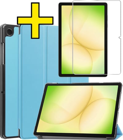 Hoes - Geschikt voor Samsung Galaxy Tab A11 Plus - Met Screenprotector - Trifold Bookcase - Hard Cover - Hardcover Book Case - Tablet Hoesje - Lichtblauw