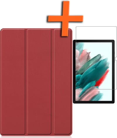 Hoesje - Geschikt voor Samsung Galaxy Tab A8 - Met Screenprotector - Trifold Bookcase - Hard Cover - Hardcover Book Case - Tablet Hoes - Donkerrood