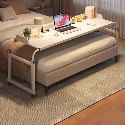 Bedtafel - Overbedtafel Laptop - Ontbijten Werken - In Hoogte Lengte - 65-95cm Hoog - Houtkleur