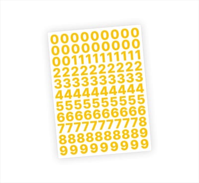 Cijfer stickers / Plaknummers - Stickervel Set - Geel - 2cm hoog - Geschikt voor binnen en buiten - Standaard lettertype - Mat