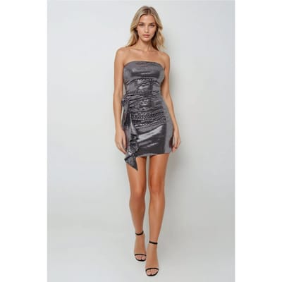 Strapless Pailletten Bodycon Mini-jurk met Drapé Detail
