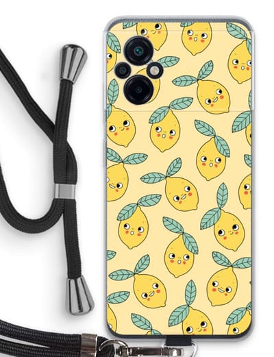 Case Company® - Hoesje met koord geschikt voor Xiaomi Poco M5 hoesje met Koord - Citroenen - Telefoonhoesje met Zwart Koord - Bescherming aan alle Kanten en Over de Schermrand