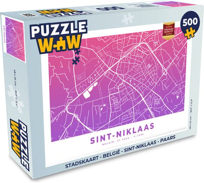 Puzzel Stadskaart - België - Sint-Niklaas - Paars - Legpuzzel - Puzzel 500 stukjes - Plattegrond